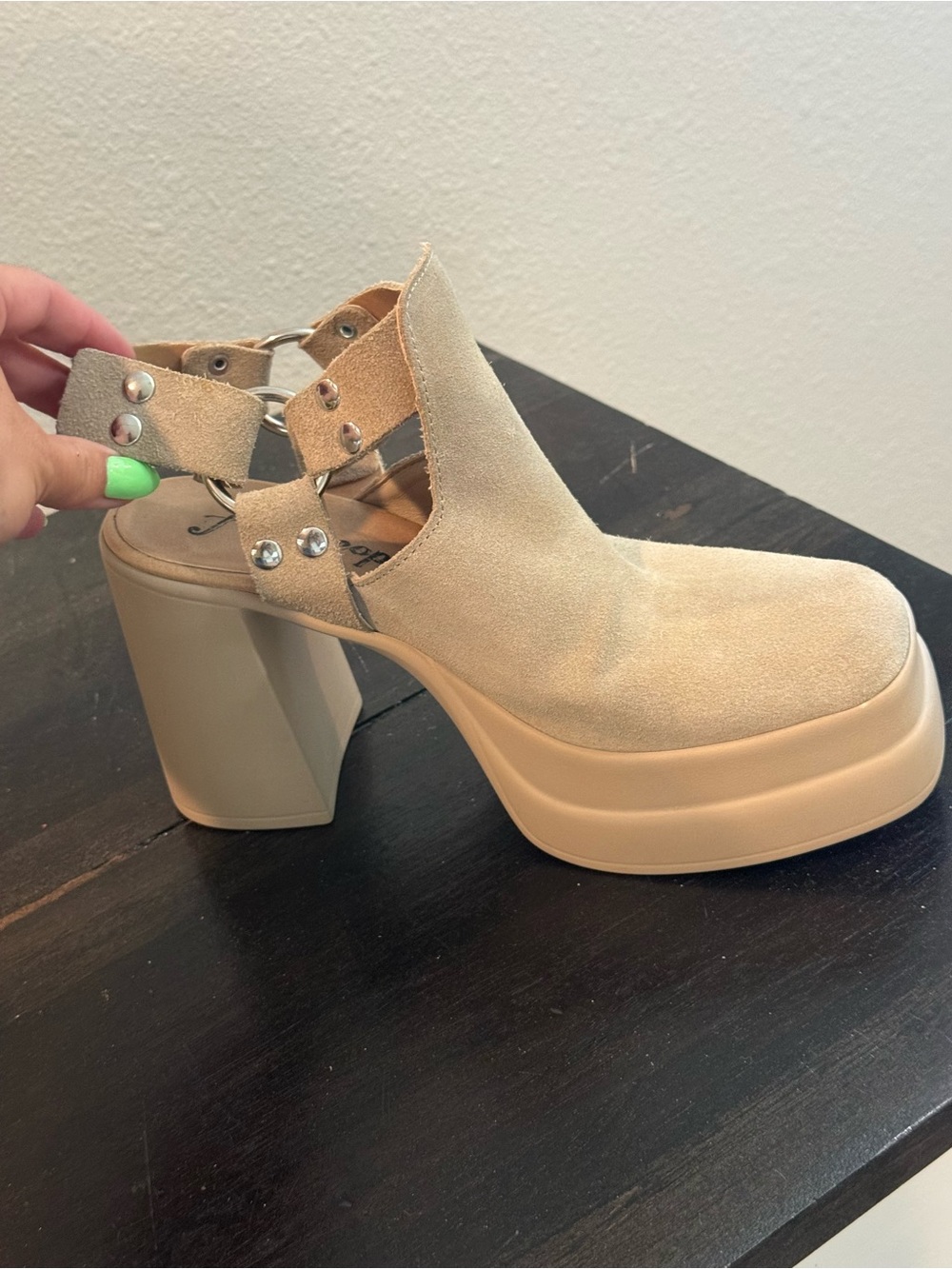 Free People Tan Suede Platform Block Heel Sandals